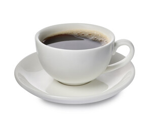 Aromatic coffee in cup isolated on white
