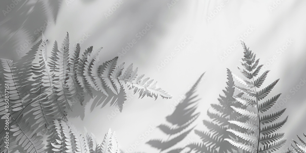 Poster Tranquil Fern Leaf Shadows on Light Grey Background - Minimalistic Botanical Design Aesthetics