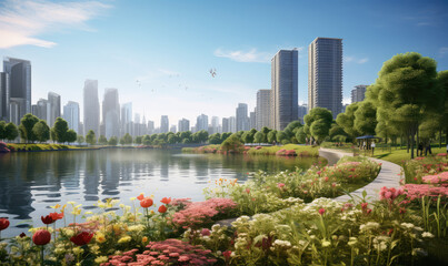Fototapeta premium Modern Urban Park by Waterfront