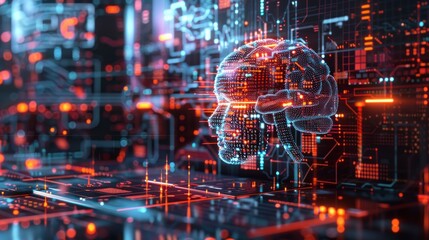 Obraz premium artificial intelligence forming a human head on a chip