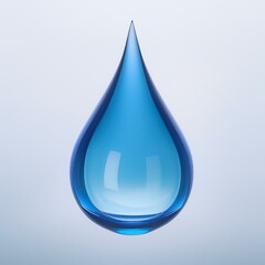 Isolated blue 3d Water Drop. The perfect shiny droplet with reflections is on a white background.