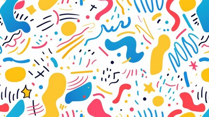 Artistic minimalist seamless pattern of colorful line doodles, perfect for an uncomplicated and playful design for youngsters.
