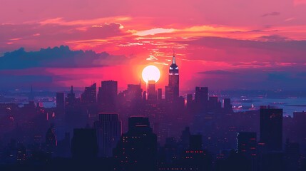 Fototapeta premium Stunning Aerial View of a Vibrant Cityscape at Dusk with Glowing Lights and Modern Skyscrapers