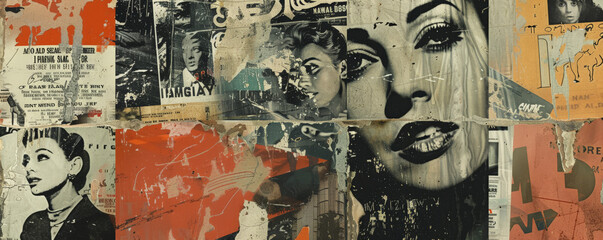 A vintage movie poster collage in faded, muted colors.