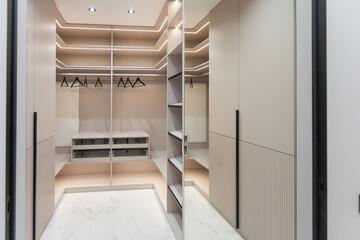 Empty Walk in Wardrobe Closet With Lights
