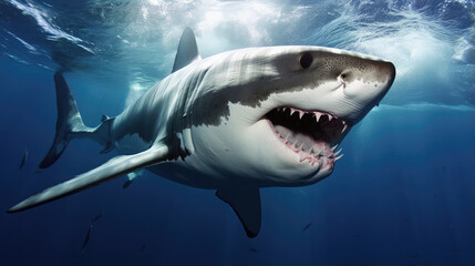 Naklejka premium The Great White Shark's Underwater Majesty