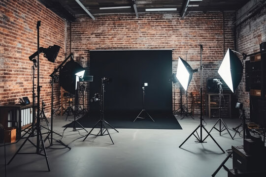 Modern Photo Studio with Lighting Equipment
