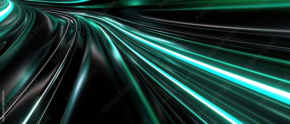Wall mural dynamic abstract background with vibrant green and black light trails, creating a futuristic and ene