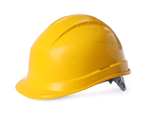Fototapeta premium Yellow hard hat isolated on white. Safety equipment