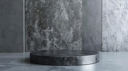 abstract 3d stone podium display with dark gray pedestal and silver frame minimalist product showcase
