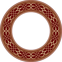 Vector gold and red round classic renaissance ornament. Circle, ring european border, revival style frame