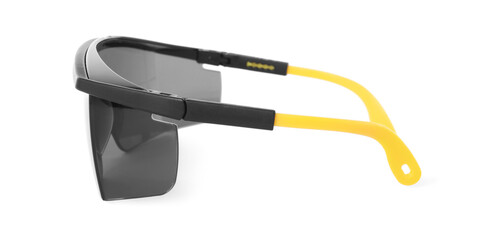 Protective goggles isolated on white. Safety equipment