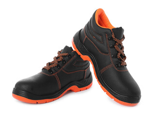 Pair of comfortable working boots isolated on white