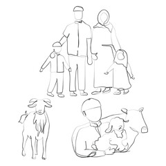 hand drawn line art vector of muslim eid celebrations elements.