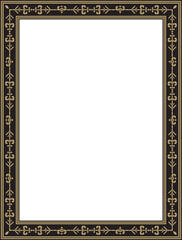 Vector golden and black square Yakut ornament. An endless rectangular border, a frame of the northern peoples of the Far East.