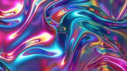 Fototapeta premium abstract fractal geometric wavy background in vibrant colors holographic chrome effect