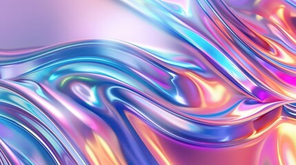Obraz premium abstract fractal geometric wavy background in vibrant colors holographic chrome effect