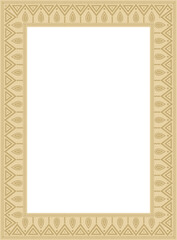 Vector gold native american folk ornament. Square border, frame of the peoples of America, Aztec, Incas, Maya