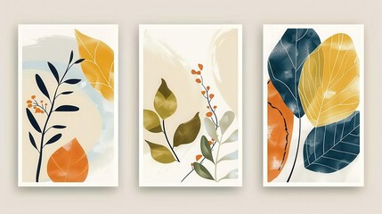 abstract modern leaves art posters set minimalist concept illustrations