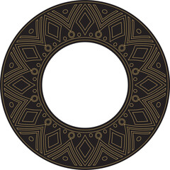 Native American vector round contour gold with black pattern. Geometric shapes in a circle. National ornament of the peoples of America, Maya, Aztecs, Inca
