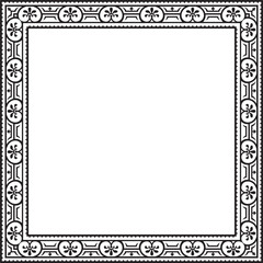Vector square black monochrome border, frame, Pompeii. Rectangle Neopolitan ornament. Art of Ancient Rome. Template for stained glas