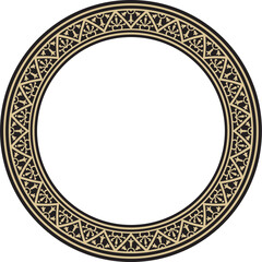 Vector round gold with black border, frame, Pompeii ring. Circle Neopolitan ornament. Art of Ancient Rome
