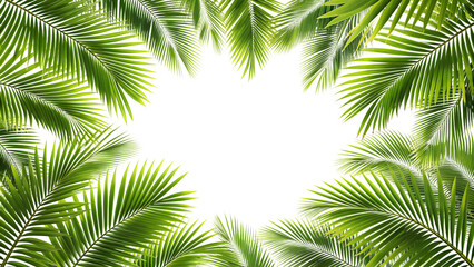 Palm tree leaves frame on a transparent background, plam leaves frame PNG. 
