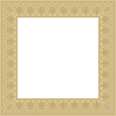 Vector golden square national Indian ornament. Rectangle, border, ethnic Hindu frame