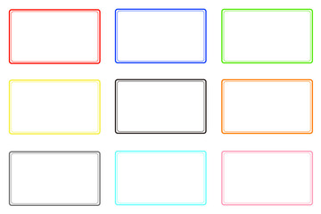 シンプルな二重線の長方形型フレームの9色のセットイラスト