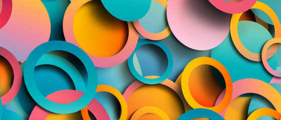 A vibrant explosion of multicolored circles overlapping each other, creating a dynamic and playful abstract pattern.