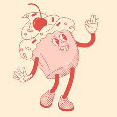 Cute cupcake groovy comic character