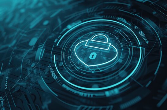 Cyber Security Padlock on Digital Circuit