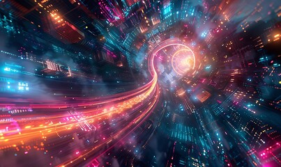 Obraz premium Neon Dreamscape Interwoven Technological Realms