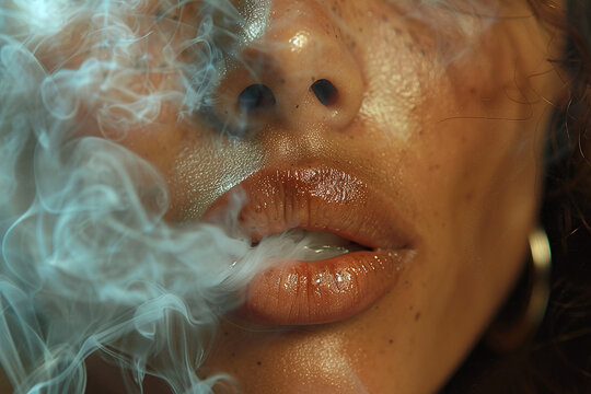 extreme close-up of black woman smoking