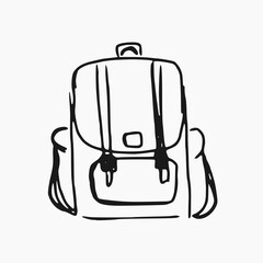 black and white cartoon of  backpack  isolated on white