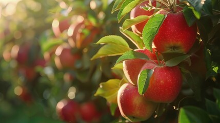 Obraz premium Ripe Red Apples on a Branch in an Orchard