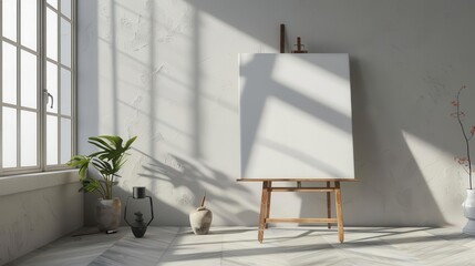 artists sanctuary serene studio space with easel and blank canvas minimalist interior digital rendering