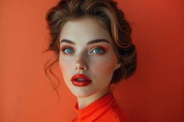 Young Woman With Retro Hairstyle and Bold Makeup