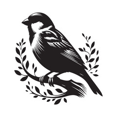 Sparrow Silhouette Vector Art Illustration