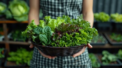 Fresh Greens in a Wicker Basket