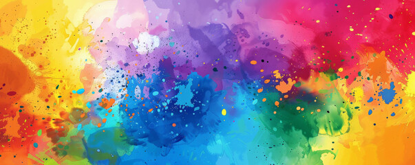 Abstract background with vibrant, rainbow-colored paint splatters.