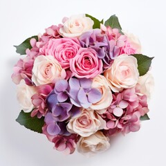 Obraz premium A beautiful floral bouquet with pink, purple, and cream roses, perfect for weddings, celebrations, and romantic occasions.