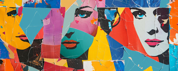 Colorful background with a collage of vibrant magazine cut-outs.