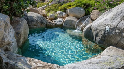 This natural swimming pool is surrounded by large boulders and features a small rockslide for added fun.