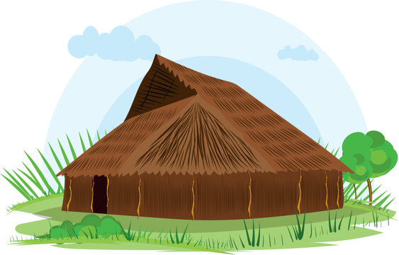 illustration vector of a native house on a white background, native indigenous Uitoto, Colombia.