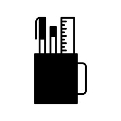 Pen ruler icon or logo illustration outline black style