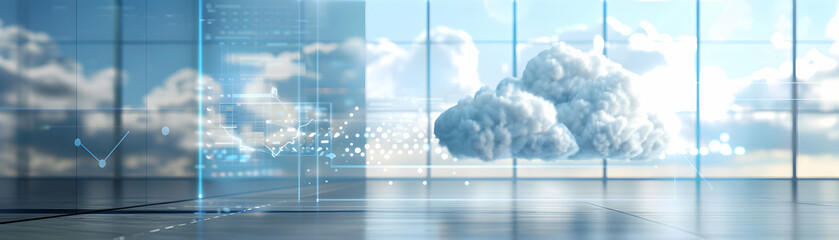 Obraz premium Modern ERP Dashboard and Cloud Symbol Design with Space for Text and Graphics on White Background for Cloud Management Business Setups and ERP Tools