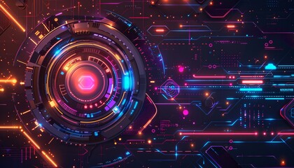 Futuristic Neon Lights and Digital Elements for UXUI Background Design 