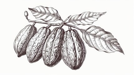 chocolates origin vintage botanical illustration of cocoa beans isolated on white background engraving style graphic