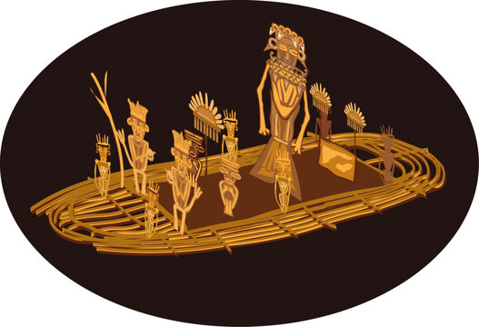 Illustration vector isolated of Balsa Muisca, indigenous gold sculpture, Colombia.